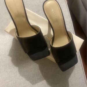 Marc Fisher black leather open toe heeled mule